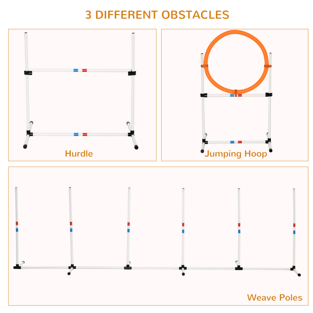 Portable 3-Piece Dog Agility Set: Jump, Weave & Ring Obstacles