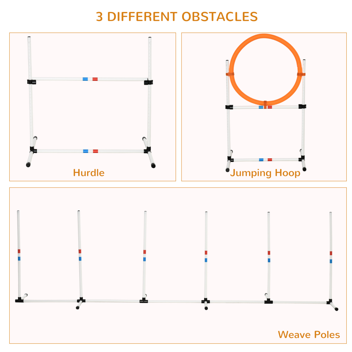 Portable 3-Piece Dog Agility Set: Jump, Weave & Ring Obstacles