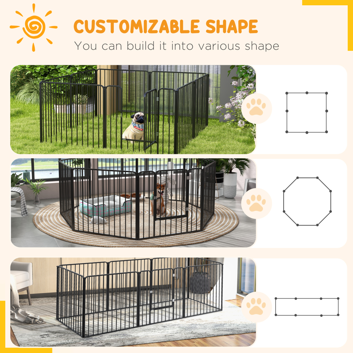 PawHut 80cm 8-Panel Heavy-Duty Dog Playpen for Small & Medium Dogs