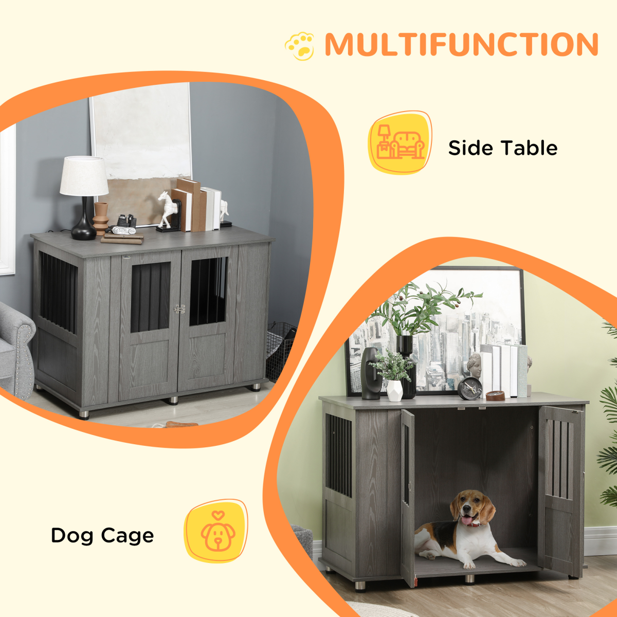 Indoor End Table Dog Crate - Extra Large, Grey, Ventilated