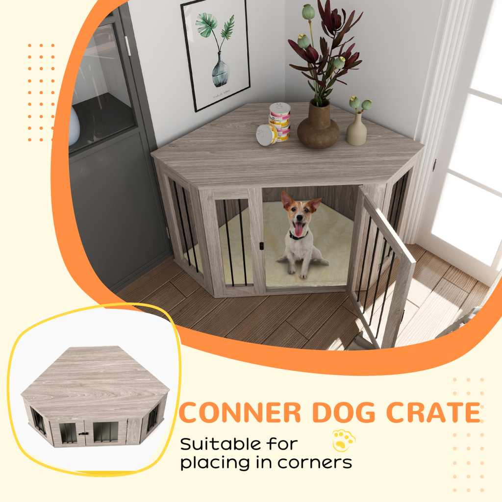 Walnut Brown Dog Crate Side Table for Large Dogs, Cushioned and Safe