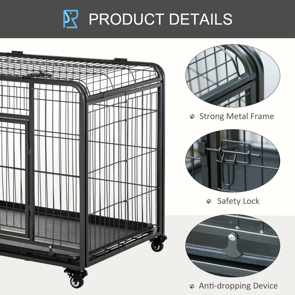 PawHut Metal Dog Cage Kennel 69.5x94cm with Locking Door & Wheels