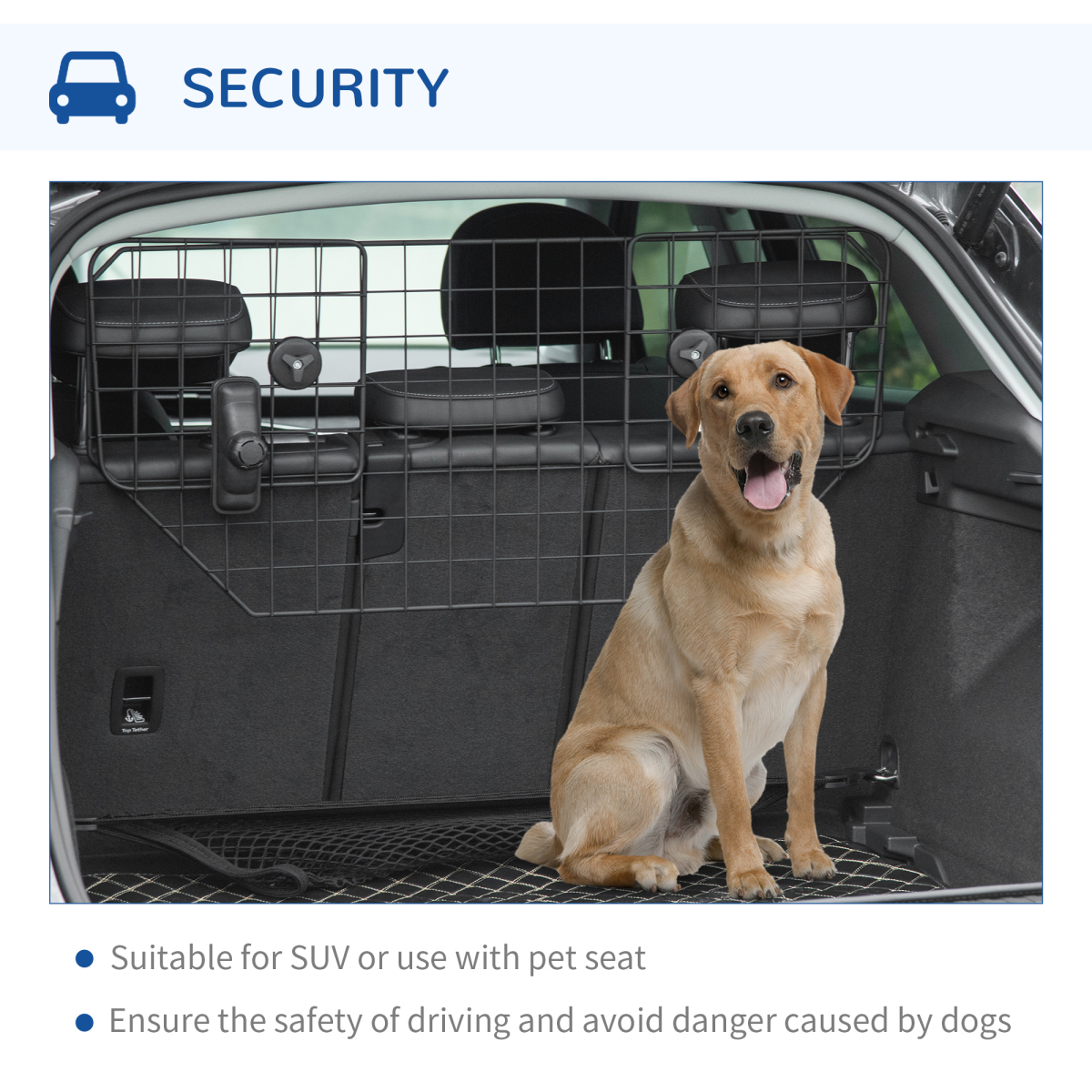 Adjustable Car Boot Dog Guard Mesh Barrier - 90-120cm Wide, 40.5cm High