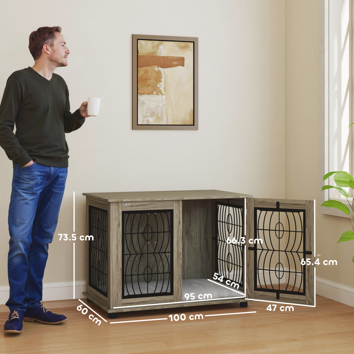 PawHut 37-In Dog Crate End Table Cushioned, Lockable, Ventilated for Large Dogs
