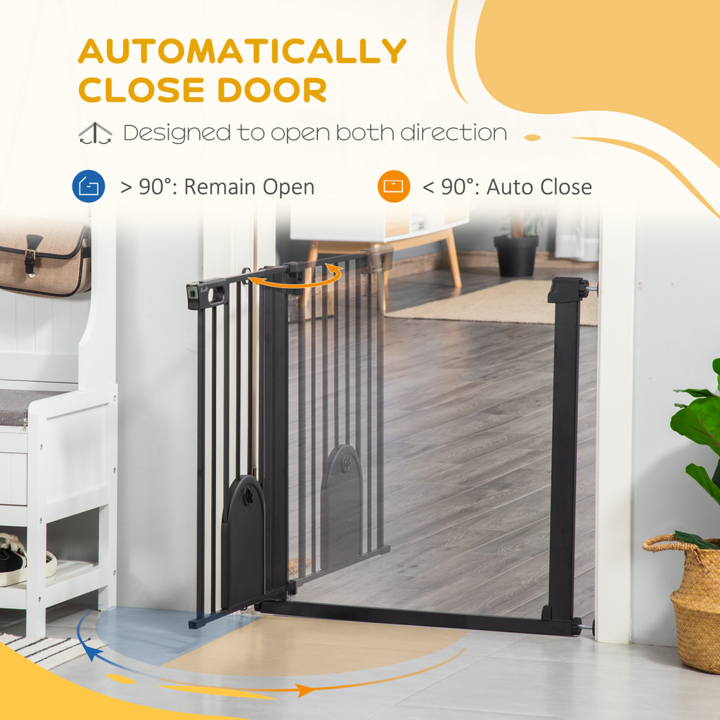 Adjustable 75-82 cm Pet Gate - Stair-Pressure Fit, Auto-Close, Double Lock, Black