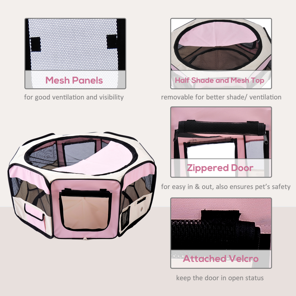 Portable Foldable Fabric Pet Playpen for Small Pets with Mesh Top and Carry Bag