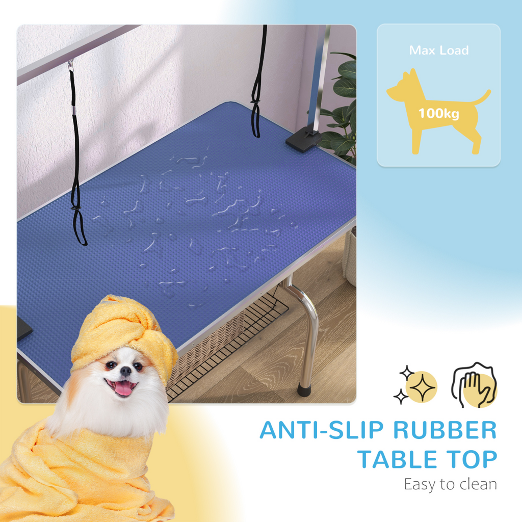 Metal Adjustable Dog Grooming Table with Rubber Top, 2 Safety Slings Pawhut