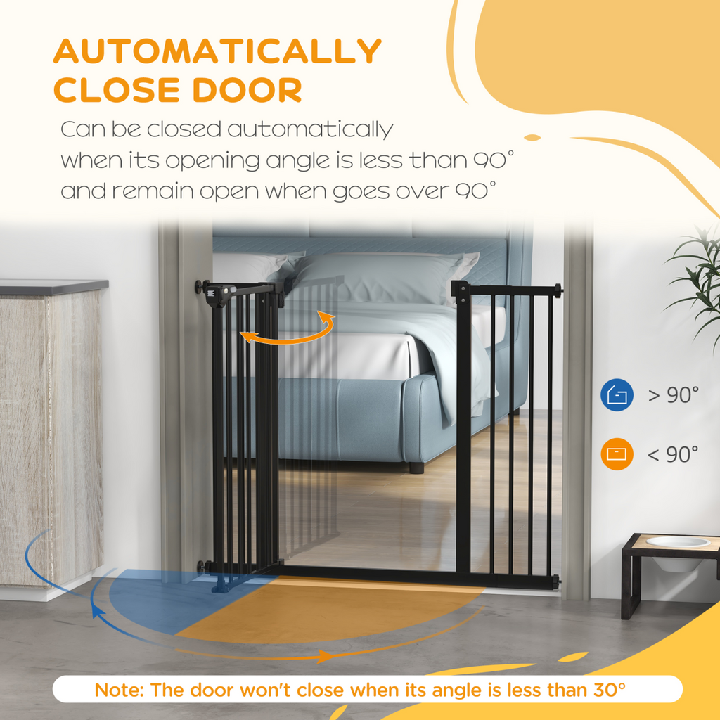 PawHut Adjustable Safety Gate with 2 Extensions, Auto-Close, Black