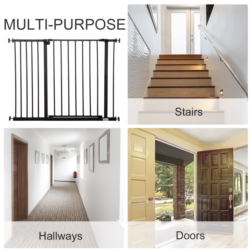 Pressure-Fit Dog Gate & Pet Barrier for Stairs, 76–107 cm, Black