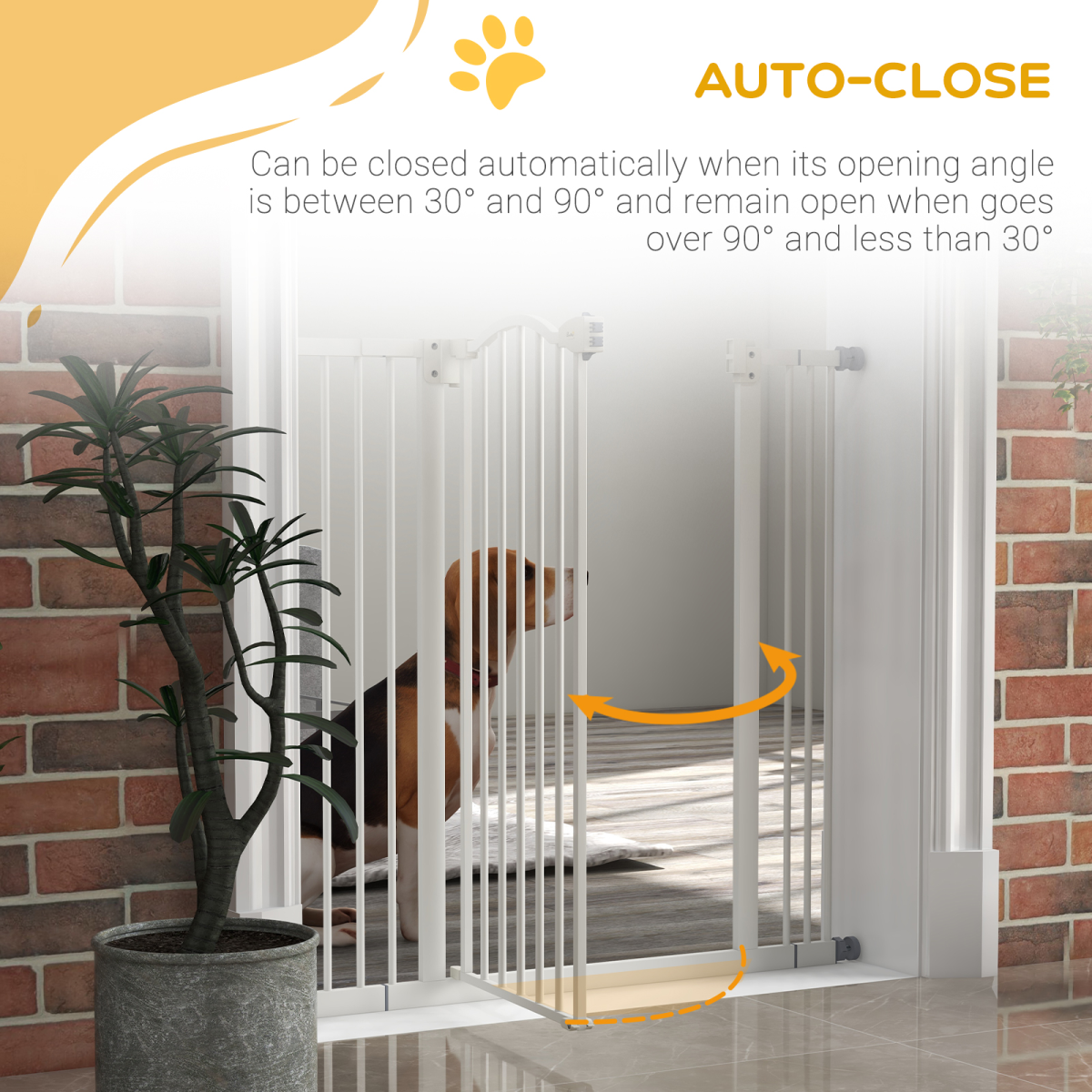 PawHut Adjustable Metal Pet Gate 74-100cm with Auto-Close Door - White