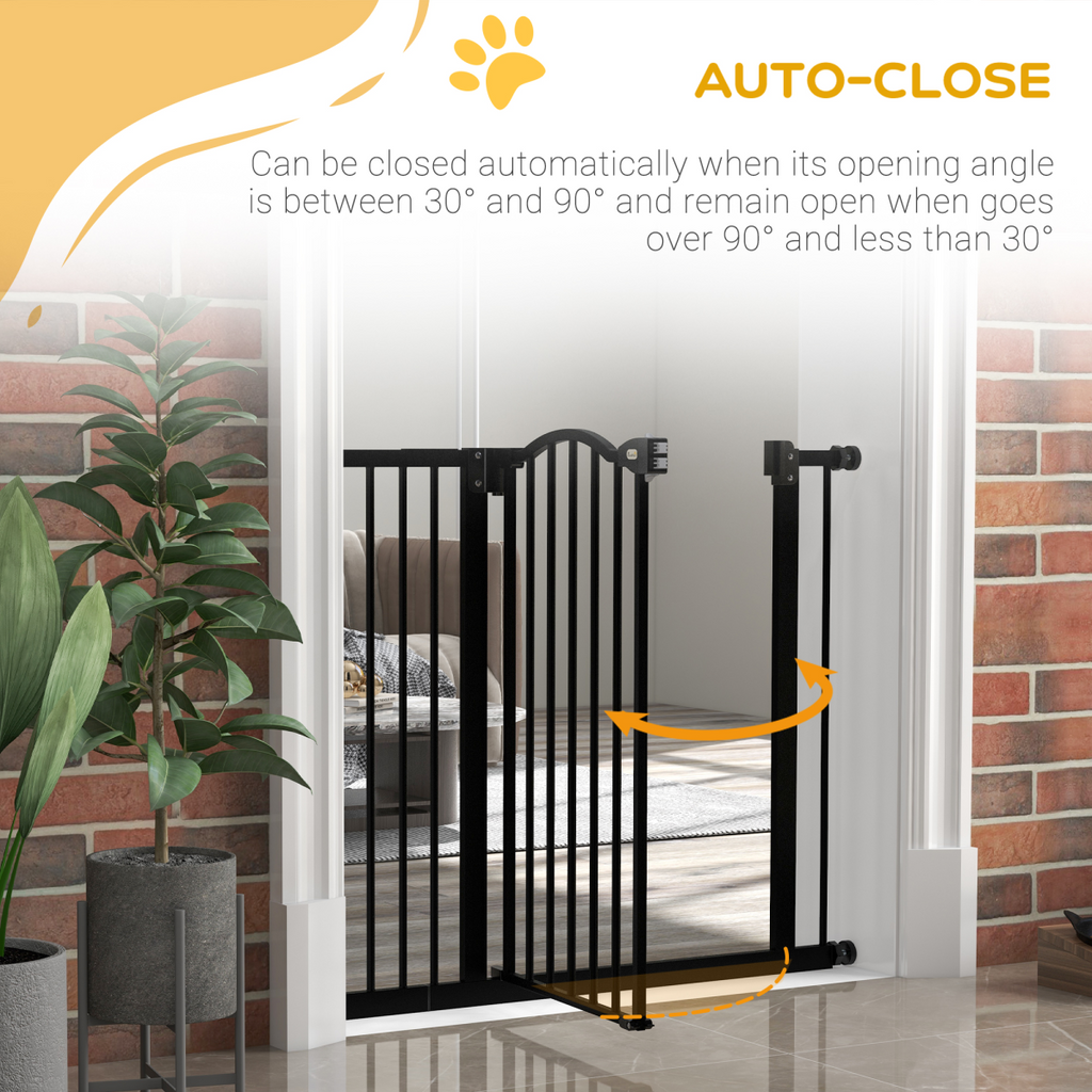 PawHut 74-94cm Adjustable Metal Pet Gate with Auto-Close Black