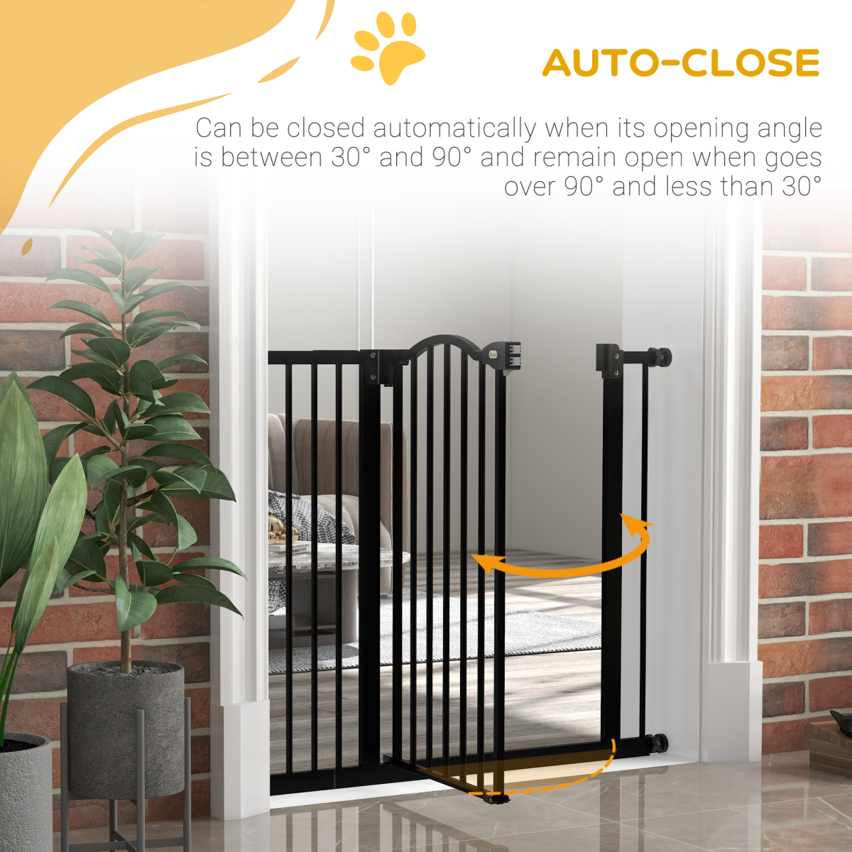 PawHut 74-94cm Adjustable Metal Pet Gate with Auto-Close Black