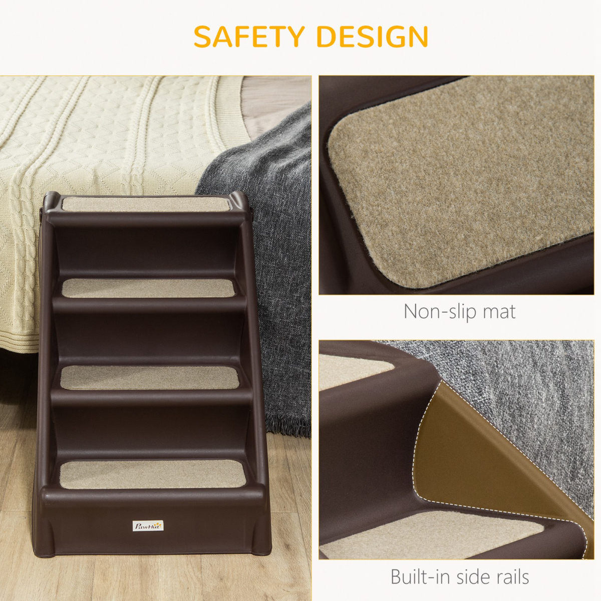 Portable Non-Slip Pet Steps for Bed & Sofa - Easy Access for Cats & Dogs, Brown