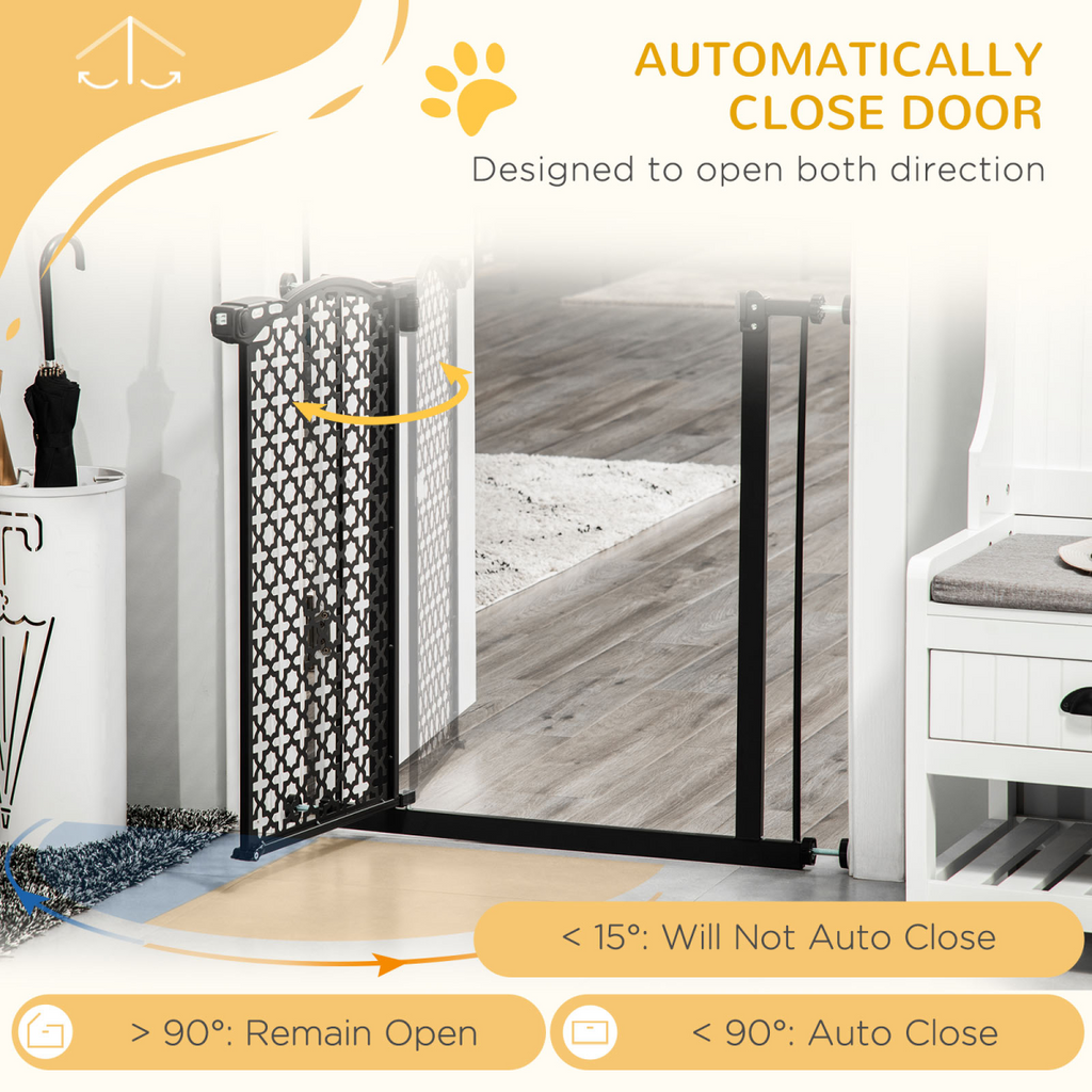 74-80 cm Pet Safety Gate - Auto-Close, Pressure-Fit, Double Locking, Black