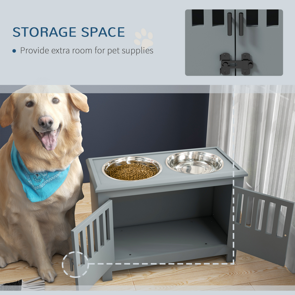 PawHut Elevated Dog Bowl Station for Large Dogs with Built-in Storage – Grey