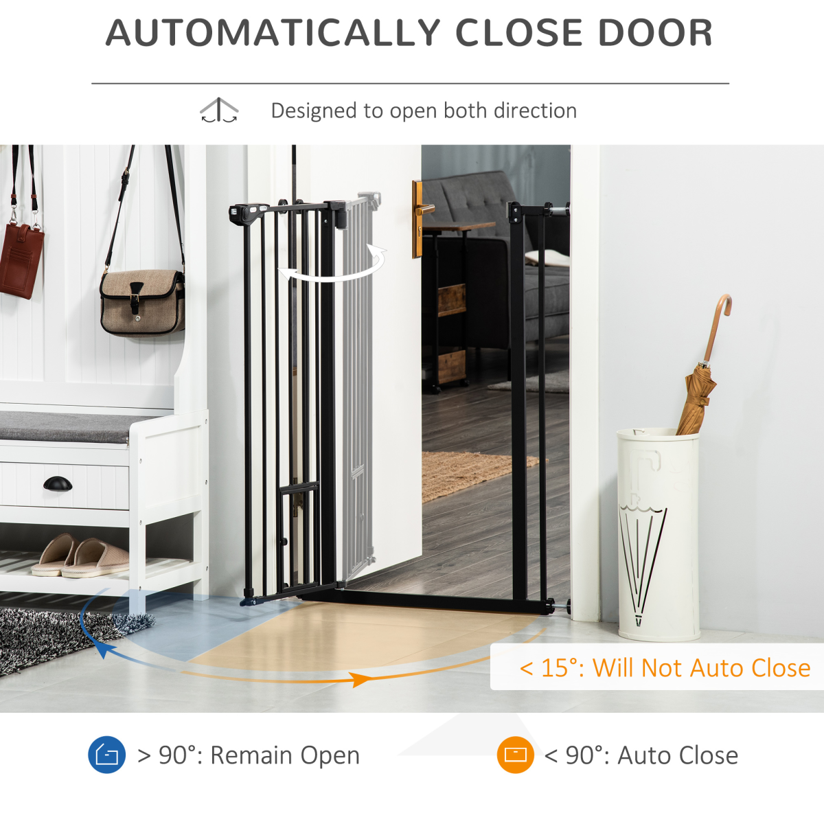 Extra Tall Dog Gate with Auto-Close & Cat Door for Stairs, 74-80 cm Wide