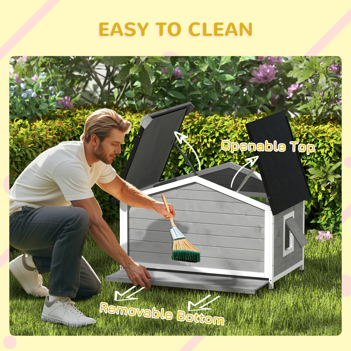 Large Outdoor Fir Wood Dog Kennel 109x79x72 cm - Grey