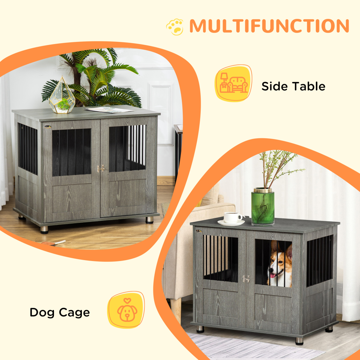 Wooden & Wire Kennel for Medium Dogs — Stylish, Magnetic Doors