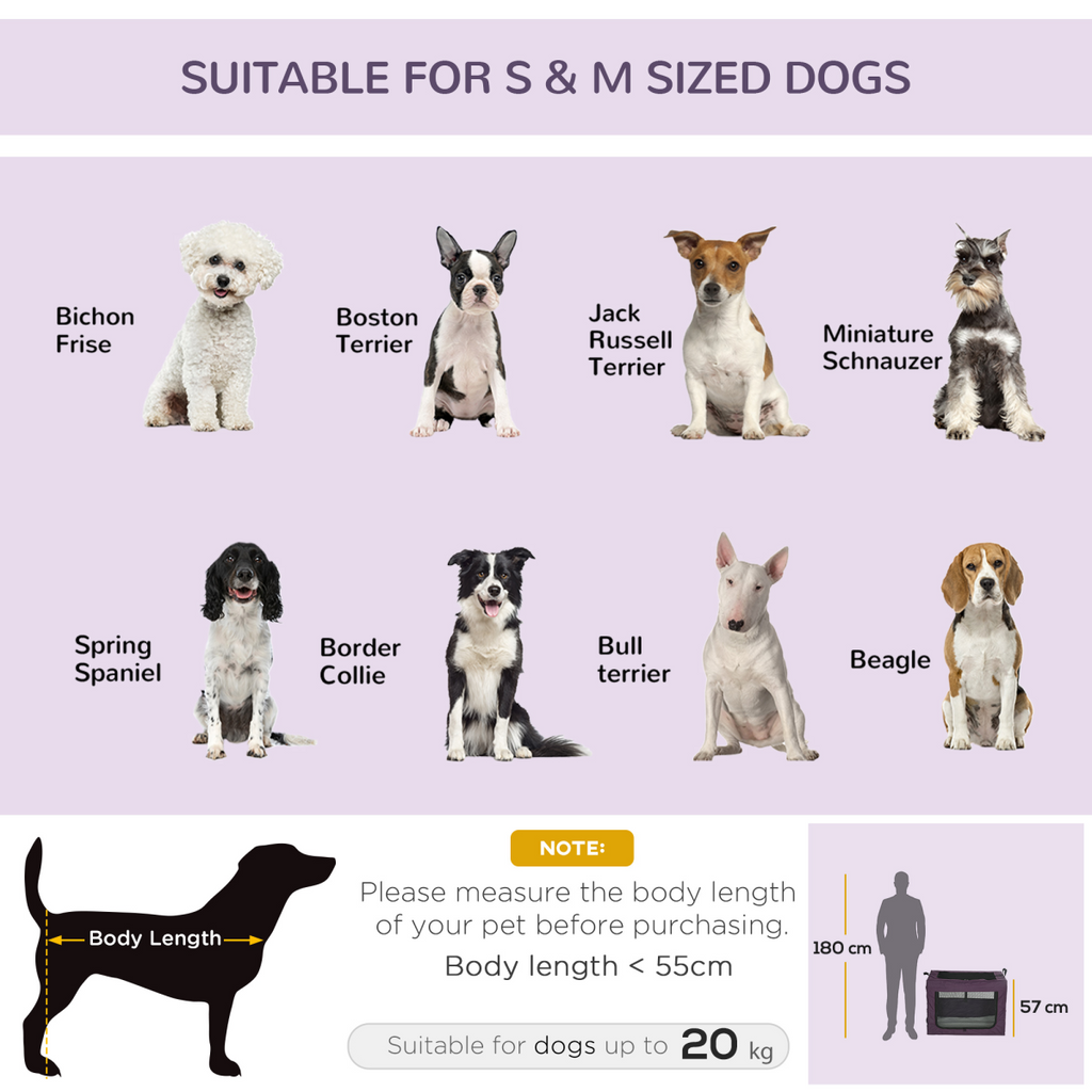 80cm Foldable Pet Carrier Bag with Cushion - Purple, for Small/Medium Dogs