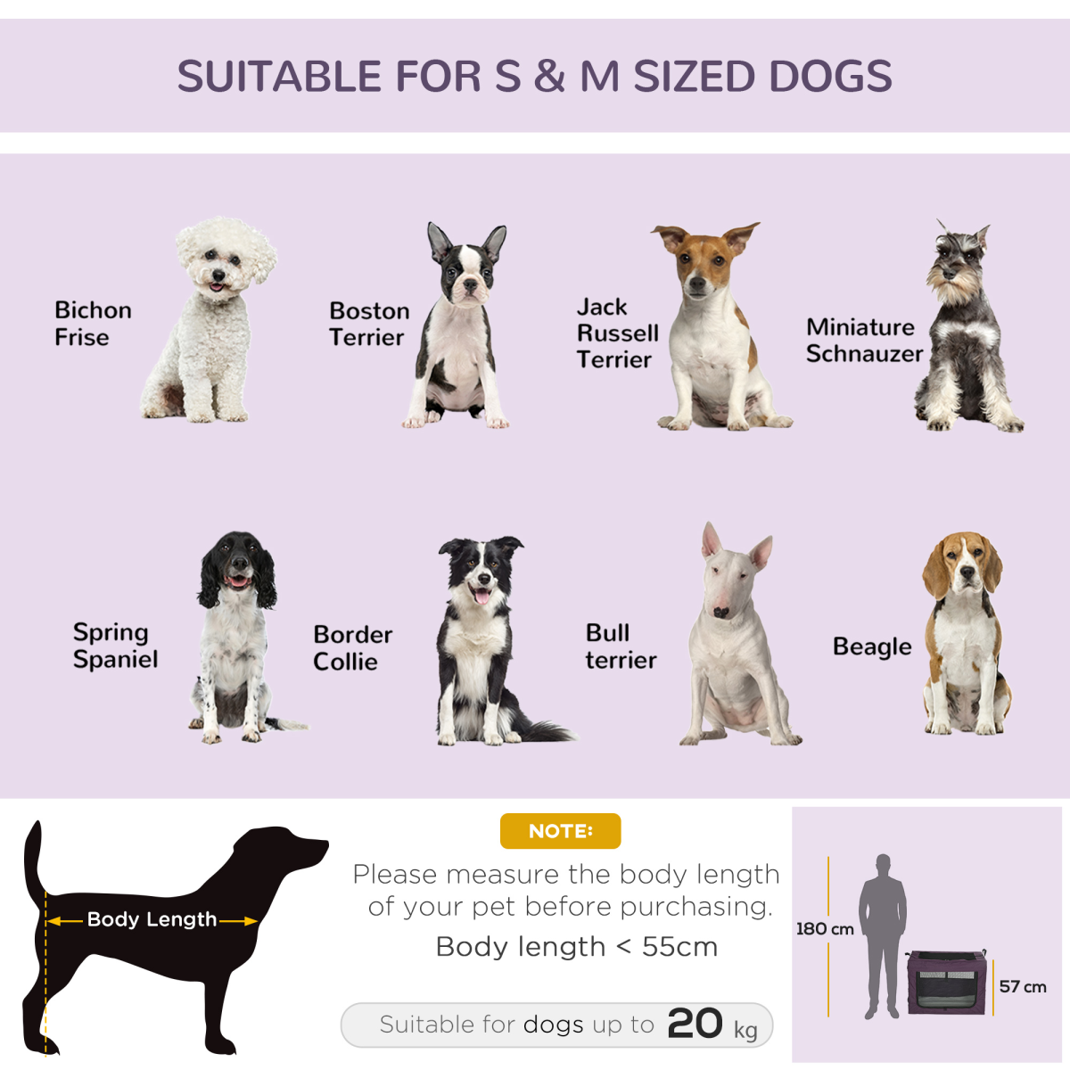 80cm Foldable Pet Carrier Bag with Cushion - Purple, for Small/Medium Dogs