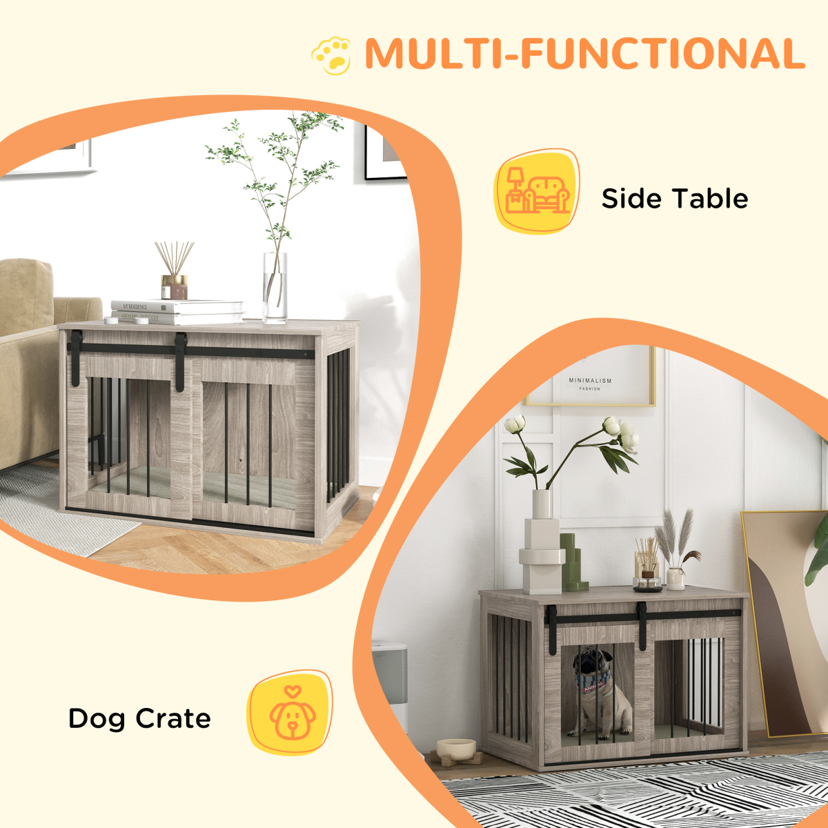PawHut Dog Crate Furniture with Removable Cushion and Side Table