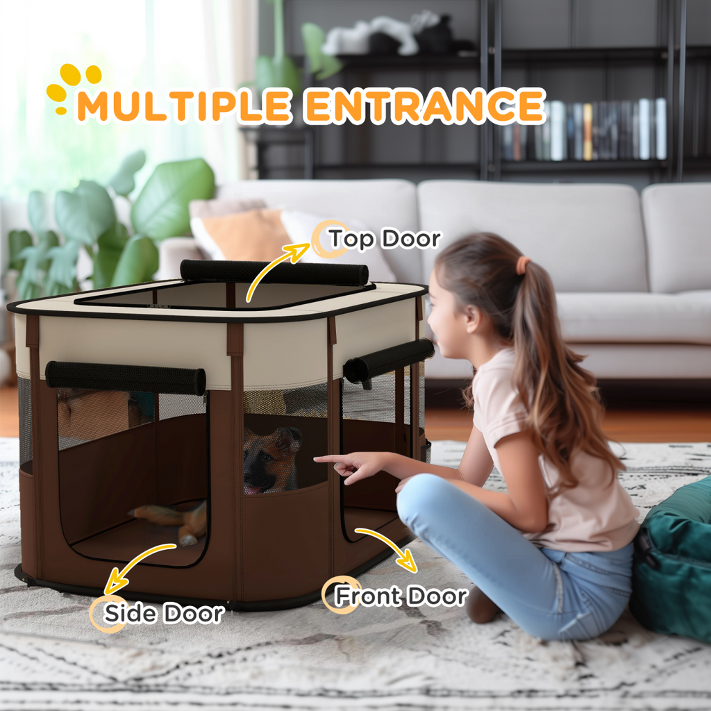 PawHut Portable Foldable Pet Playpen for Small Animals - Brown