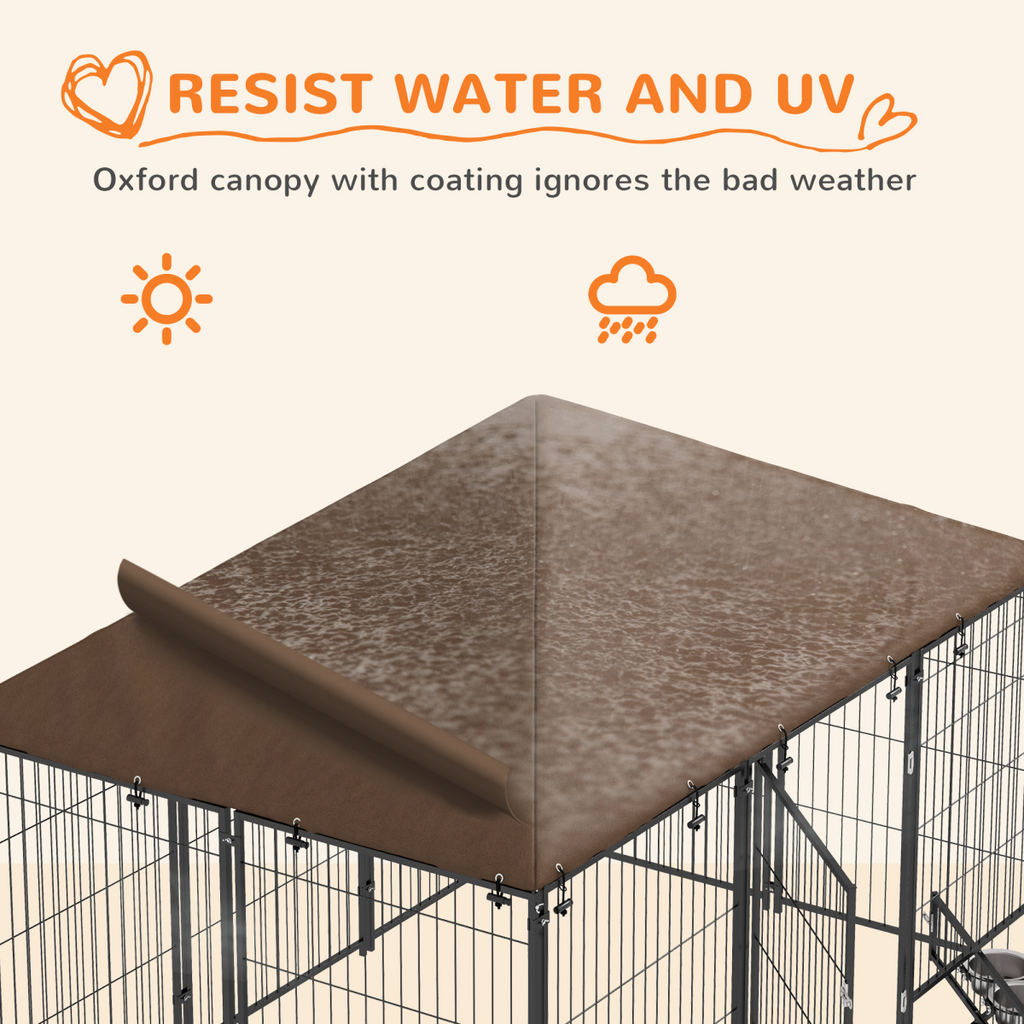 PawHut Outdoor Dog House with Canopy & Locking Rotating Bowl Holder