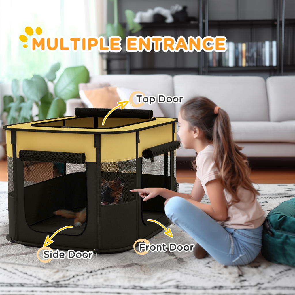 PawHut Portable Multi-Pet Play Pen for Small Animals - Yellow