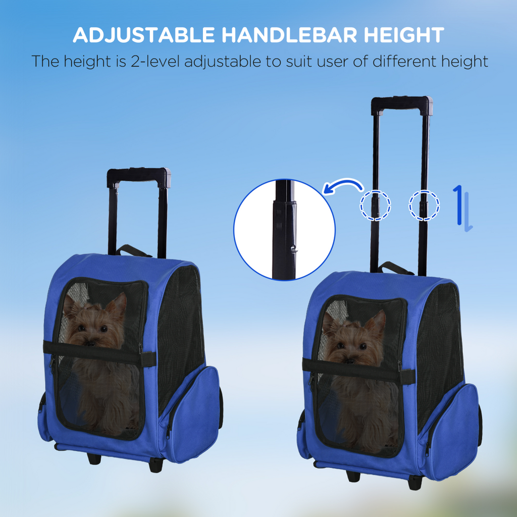 2-in-1 Pet Travel Backpack & Trolley Carrier with Telescopic Handle - 4 PU Wheels