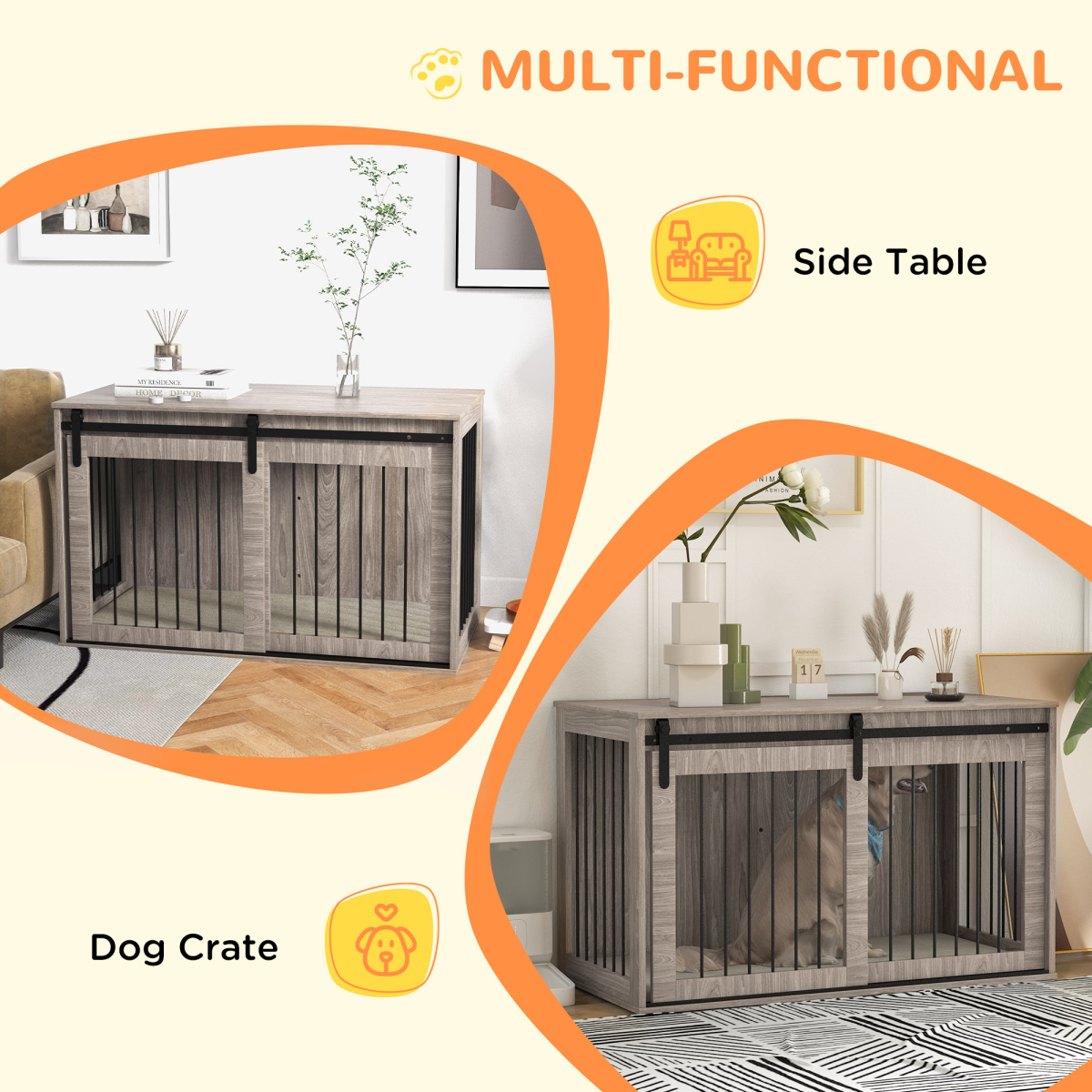 PawHut XL Dog Crate Furniture with Removable Cushion - Brown