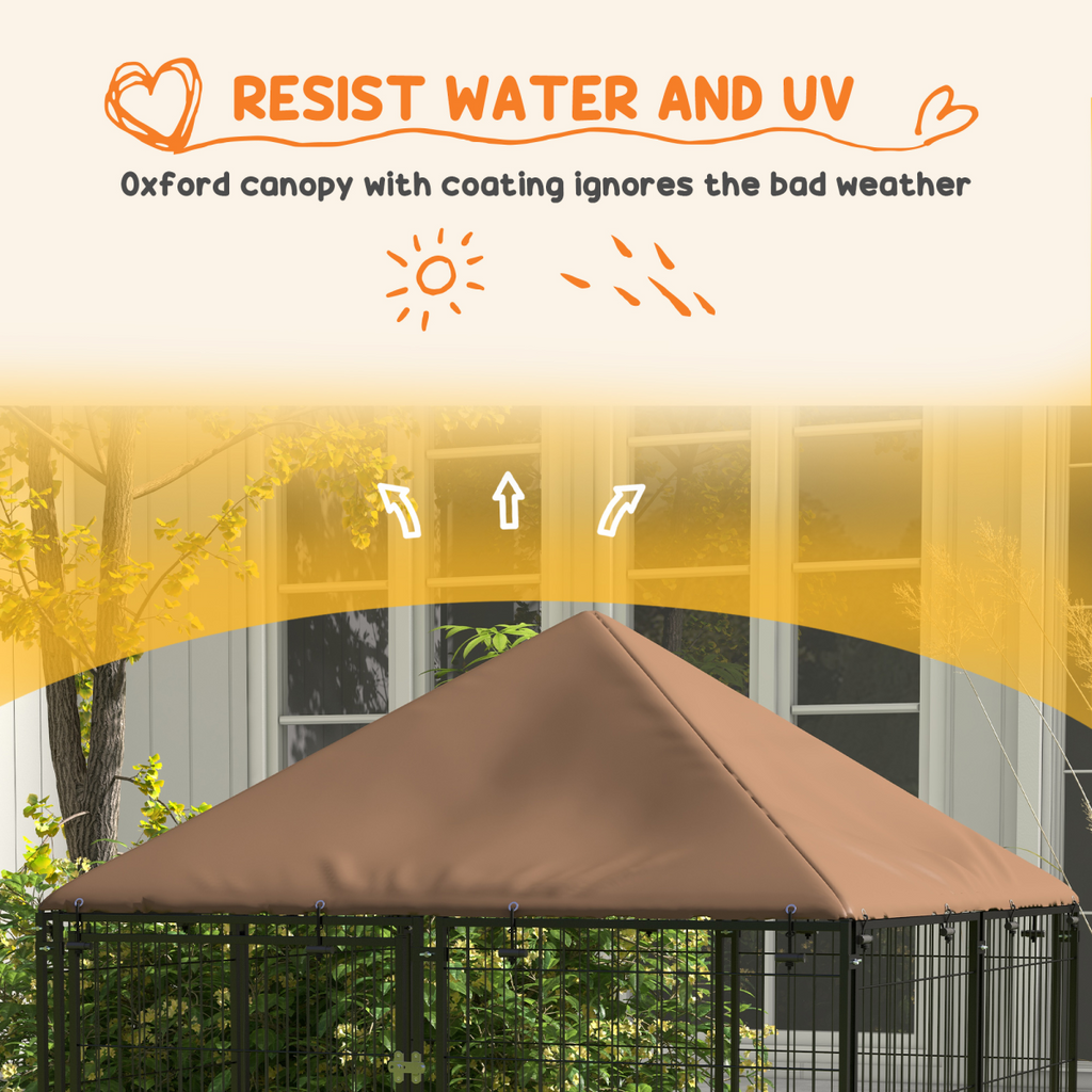 Outdoor Dog Kennel with Canopy Top, Secure Lock & Rotating Bowl Holder