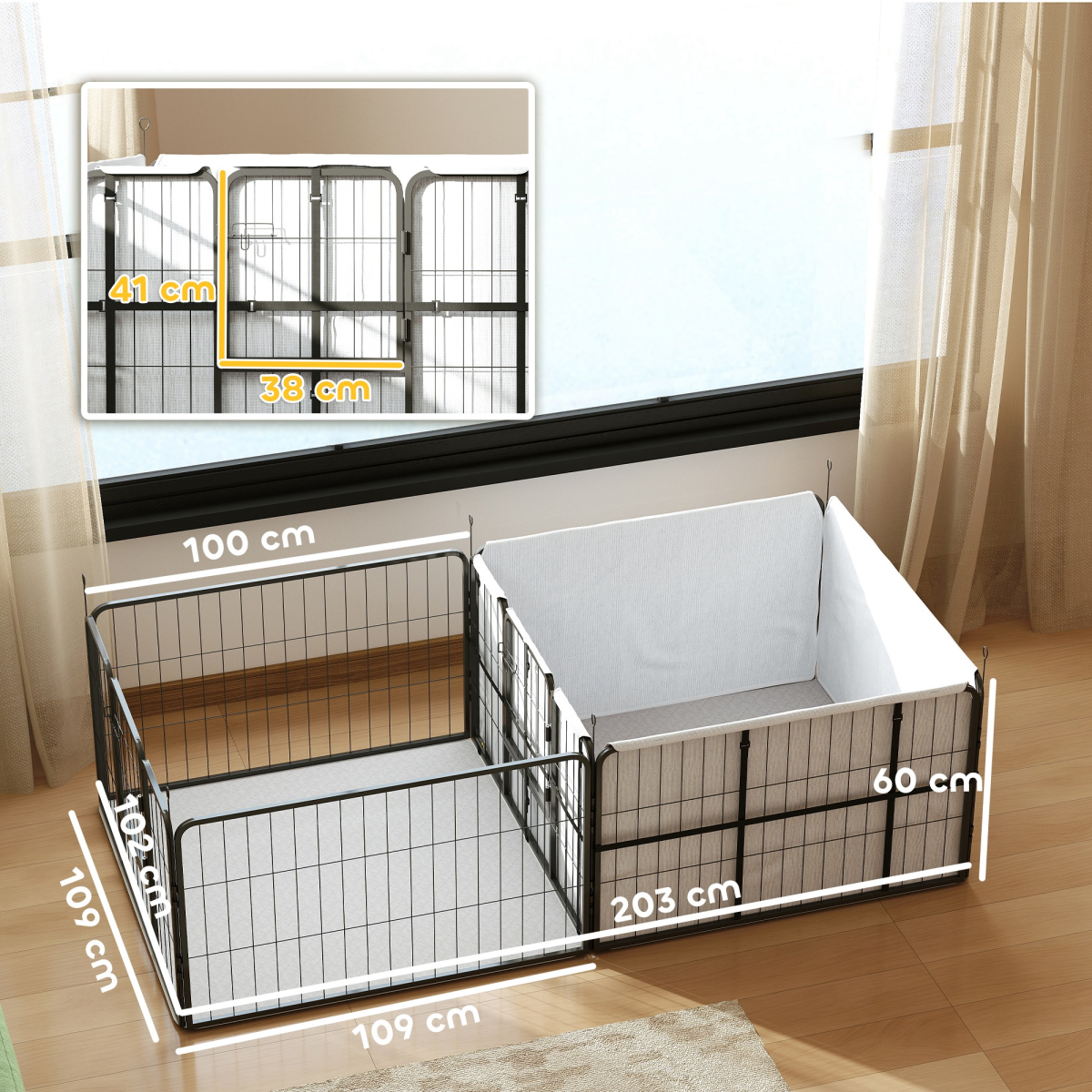 PawHut 7-Panel Whelping Box & Playpen for Small–Medium Dogs, 2 Rooms