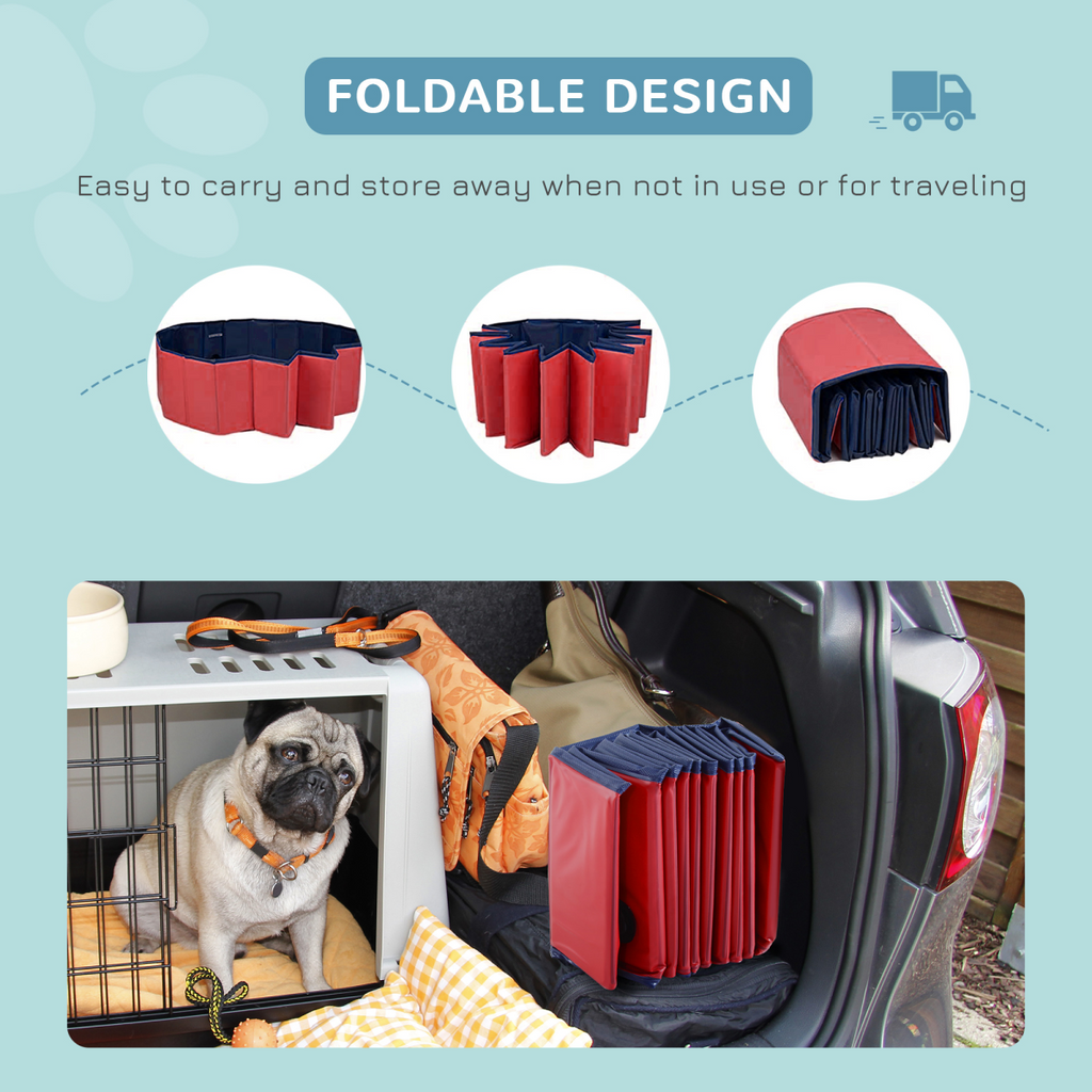Red Pawhut Foldable Pet Paddling Pool, 80cm Diameter, Indoor/Outdoor