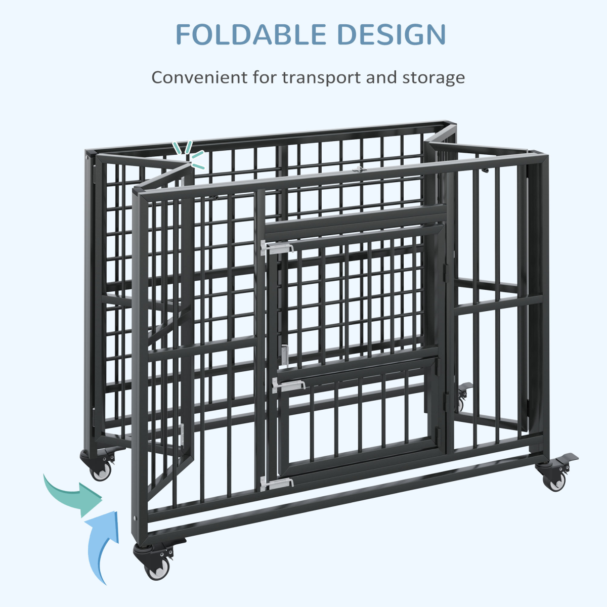 PawHut 43 Foldable Heavy-Duty Dog Crate with Locks, Removable Tray & Wheels