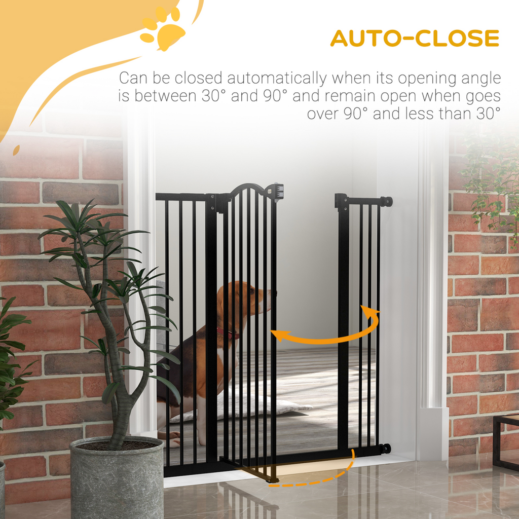 PawHut Adjustable Metal Pet Gate 74-100cm with Auto-Close Door Black