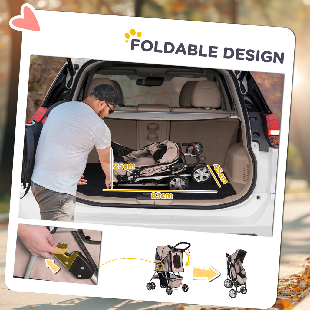 Pawhut Foldable 4-Wheel Pet Stroller Carrier - Deluxe Jogger for Dogs & Cats