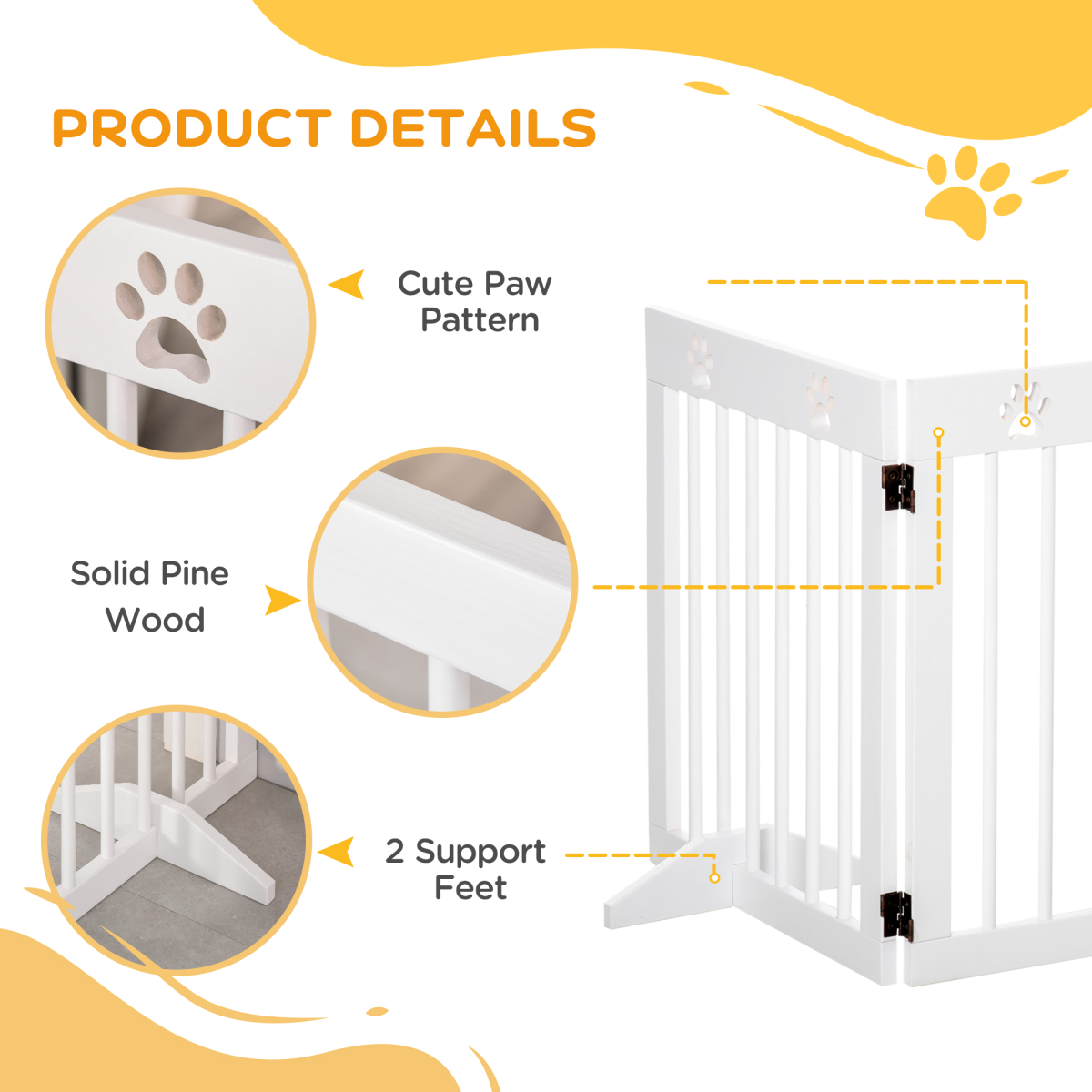 Freestanding 4-Panel Folding Wooden Dog Gate with Removable Feet