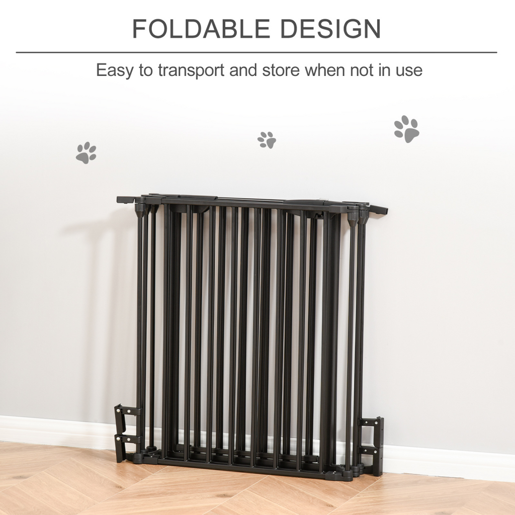 5-Panel Pet Gate Dog Playpen - Indoor Stair Barrier with Walk-Through Door Black