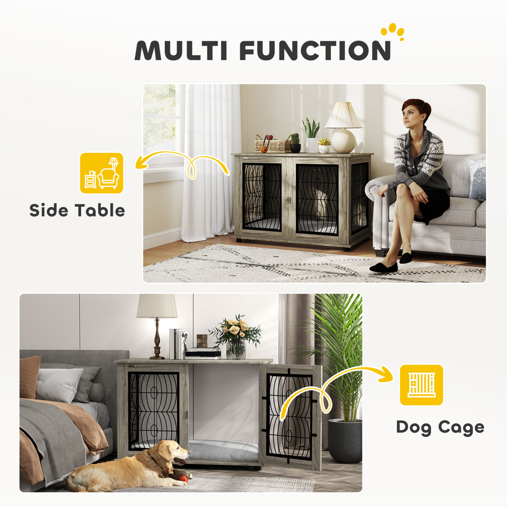 PawHut 44.5-Inch End Table Dog Crate with Cushion & Locking Door
