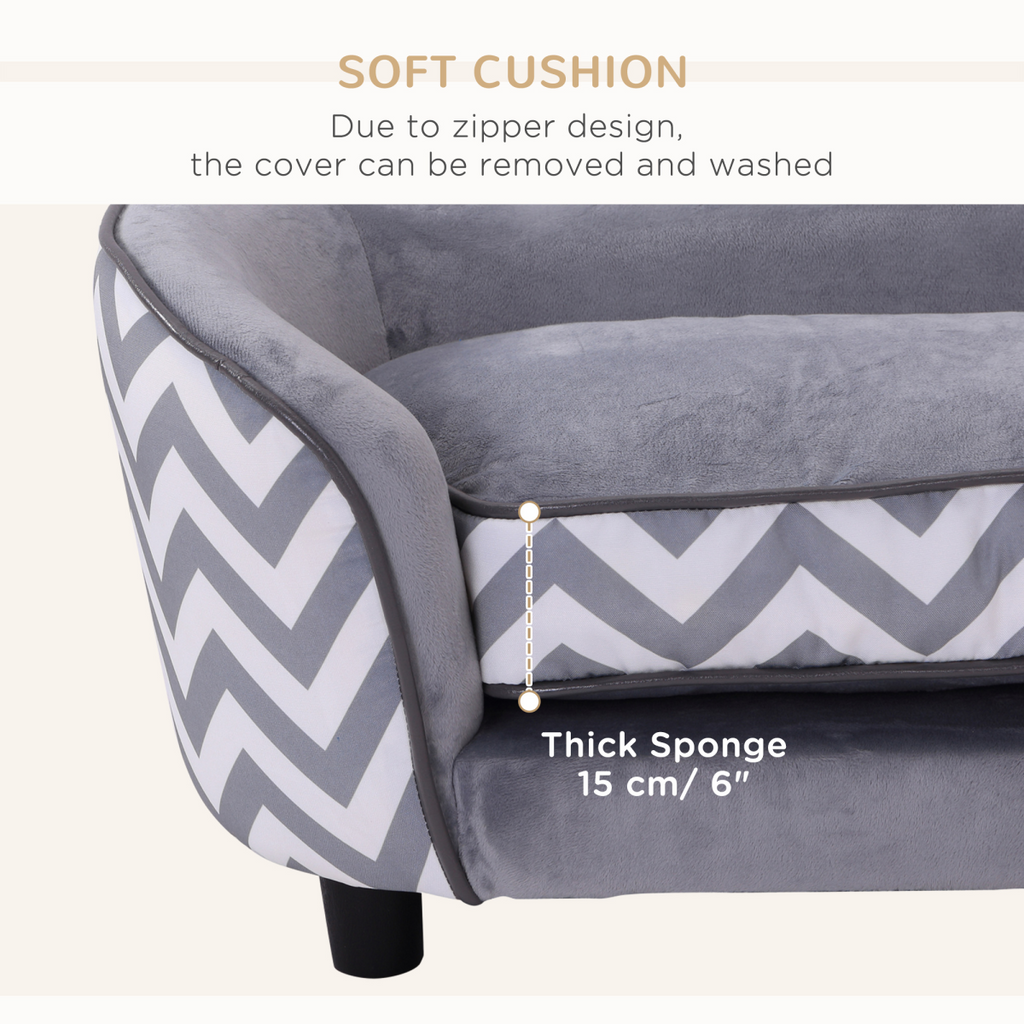 PawHut XS Dog Sofa with Removable Cushion - Grey Plush Bed