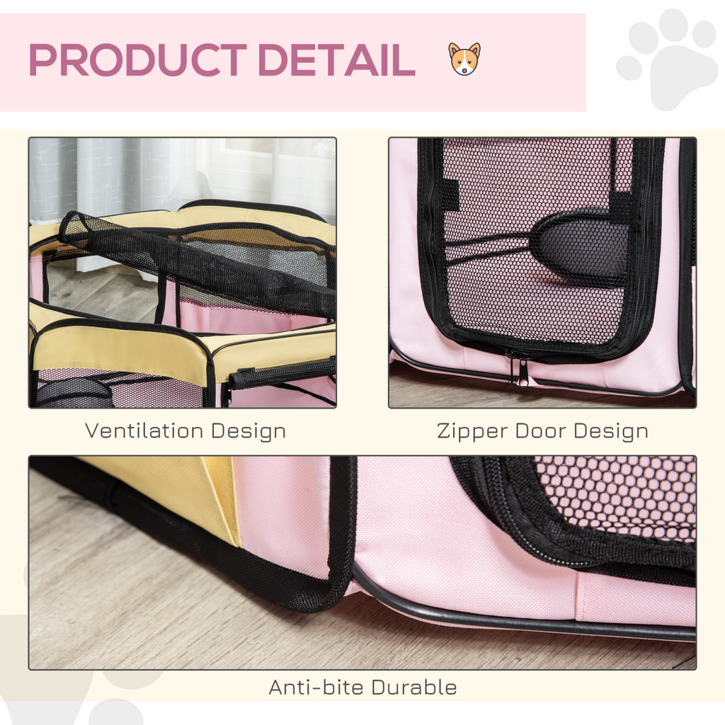 Pink Fabric Pet Playpen - Portable, Foldable Mesh Enclosure for Small Pets