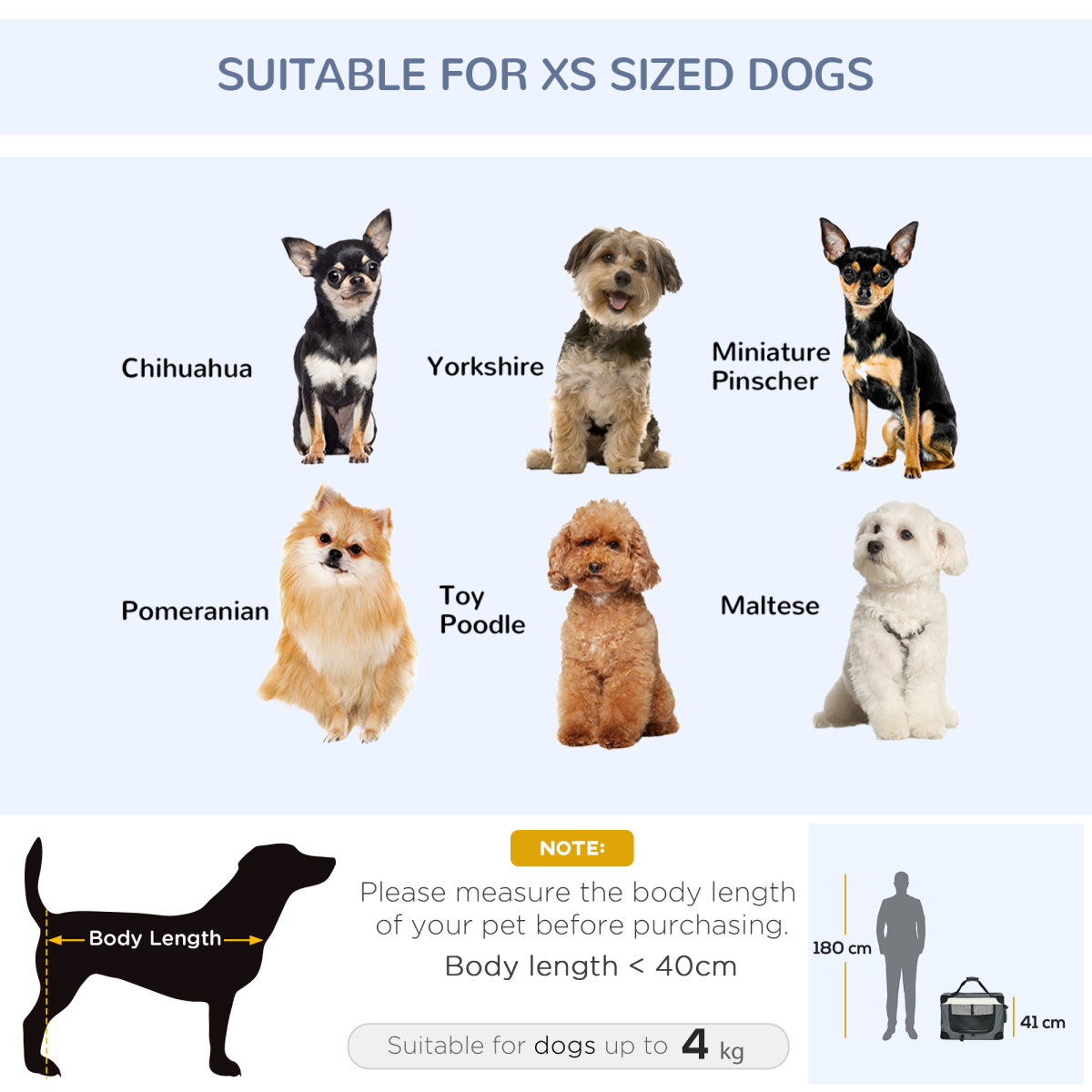 60cm Foldable Pet Carrier with Cushion - for Mini Dogs & Cats (Grey Pawhut)