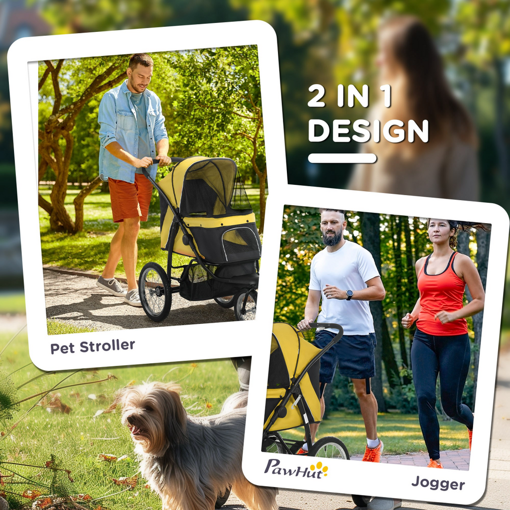PawHut 3-Wheel Pet Stroller for Small/Medium Dogs & Cats - Foldable, Yellow