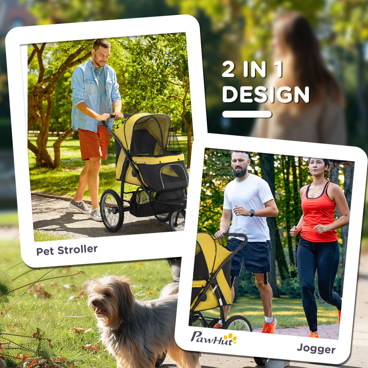 PawHut 3-Wheel Pet Stroller for Small/Medium Dogs & Cats - Foldable, Yellow