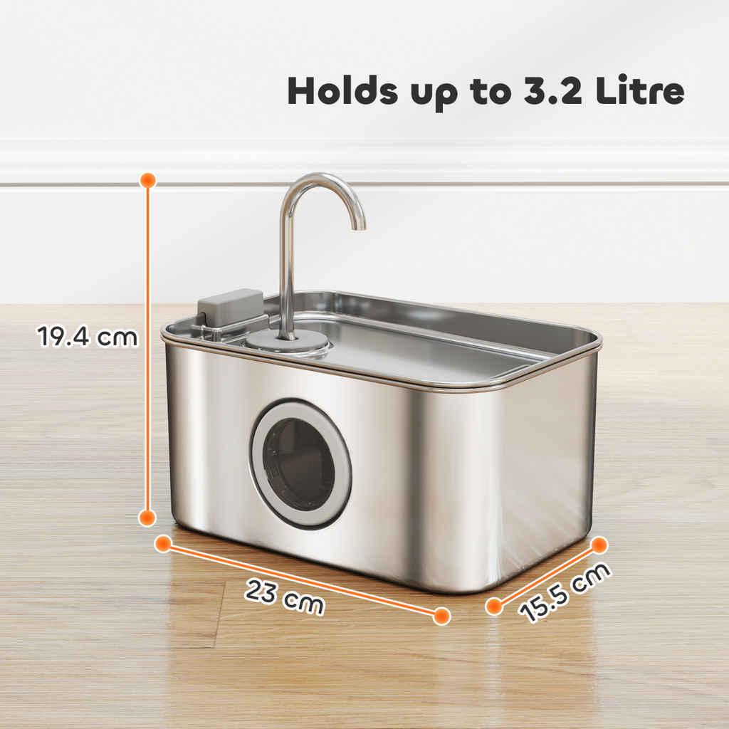 PawHut 3.2L Cat Water Fountain - Stainless Steel, Ultra-Quiet
