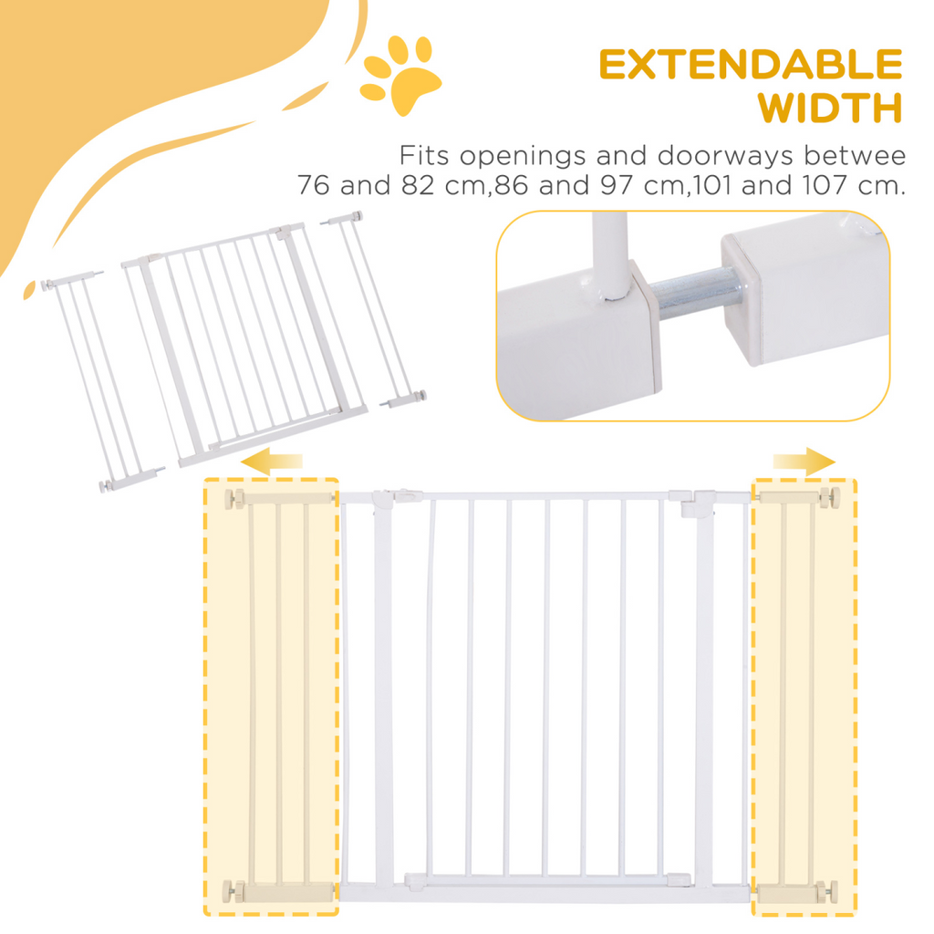 Expandable Pressure-Fit Dog Gate for Stairs - 76-107cm, White