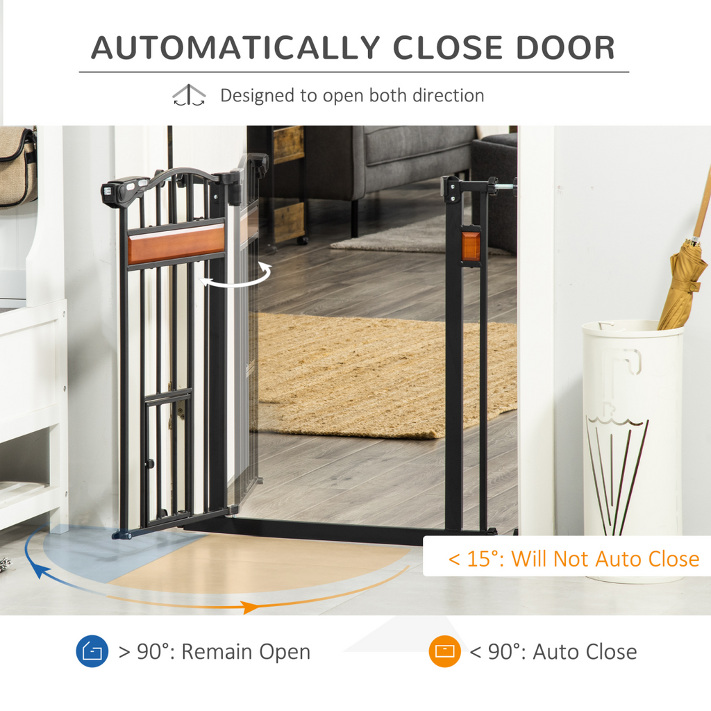 Pawhut Pet Safety Gate with Cat Door, Auto-Close, Pine Decor, 74-80 cm