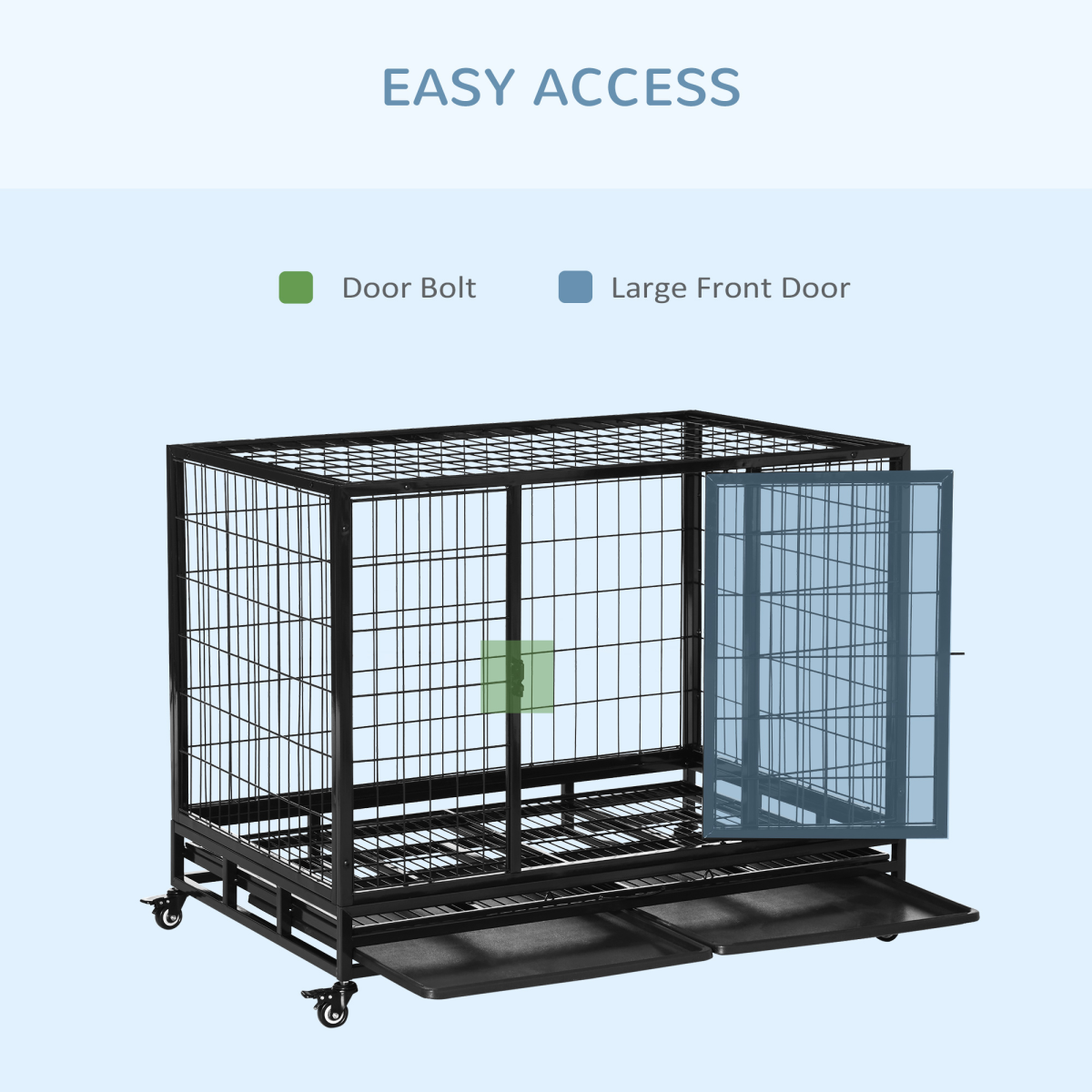 Metal Kennel Cage with Wheels & Tray - Large Black, 109x76x87 cm