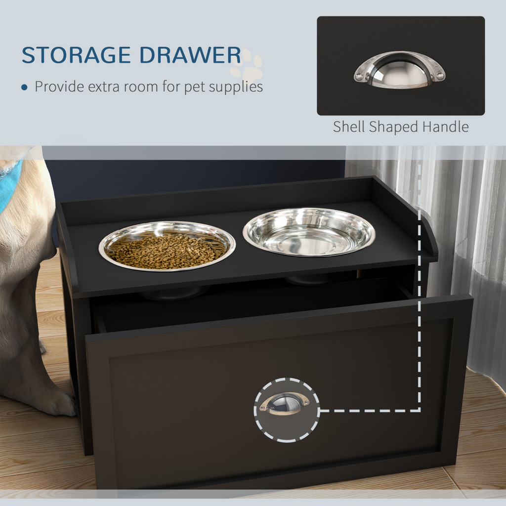 PawHut Raised Stainless Steel Dog Bowl with 21L Storage Drawer for Large Dogs