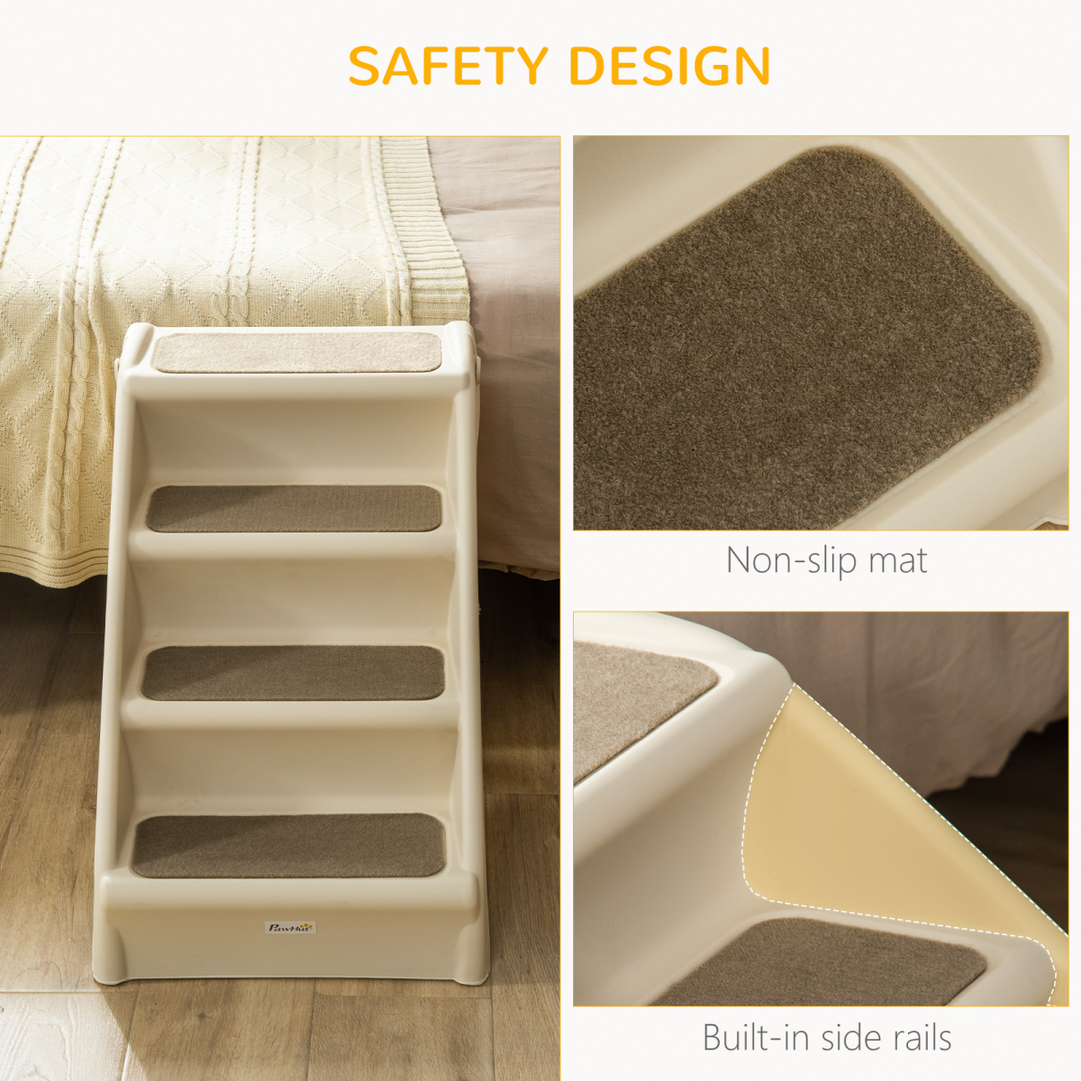 Portable Non-Slip Dog & Cat Steps for Bed & Sofa - Beige